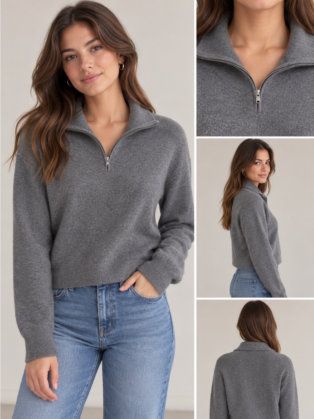 Banana Republic 100% MERINO WOOL Women's Charcoal Gray Quarter Zip Sweater